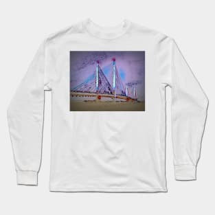 Indian River Bridge at Night Line Drawing Long Sleeve T-Shirt